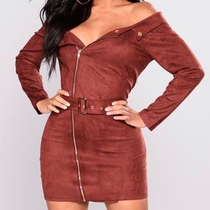 Off the shoulder suede dress